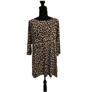 Chicos Size 1 Womens Medium M Tunic Top Brown Cheetah Print Flowy 3/4 Sleeves